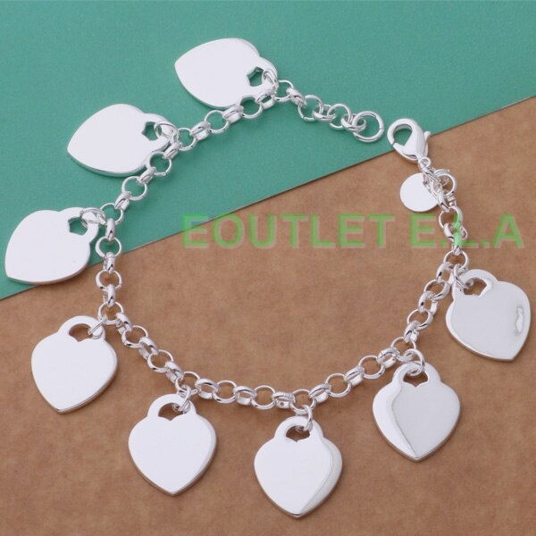 HEART CHARMS SILVER BRACELET-20cm
